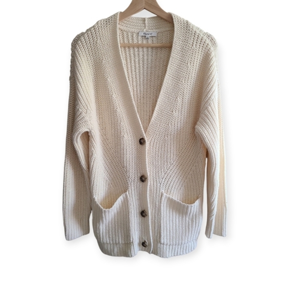 Madewell Textural Stitch V Neck Cardigan Sweater Cream Button-Up Size Small - Picture 3 of 17